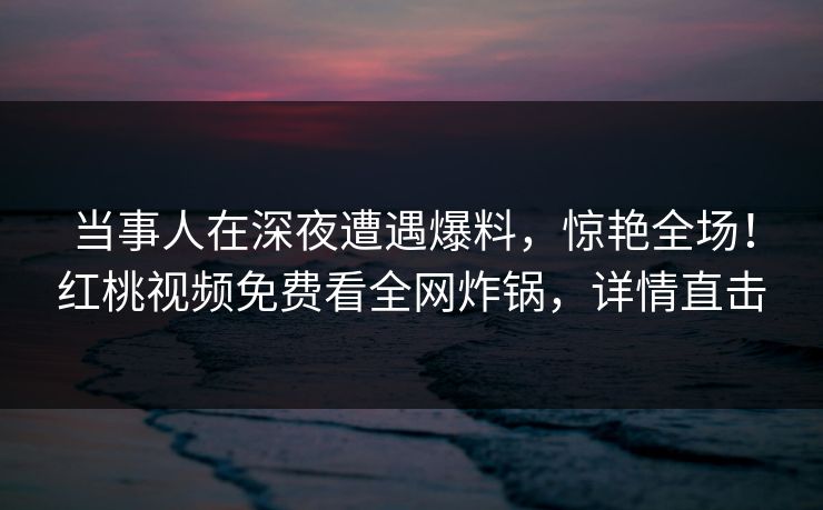 当事人在深夜遭遇爆料，惊艳全场！红桃视频免费看全网炸锅，详情直击